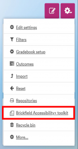 Dropdown menu showing Brickfield toolkit link