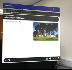 An hololens window showing an image and an easy to access web link
