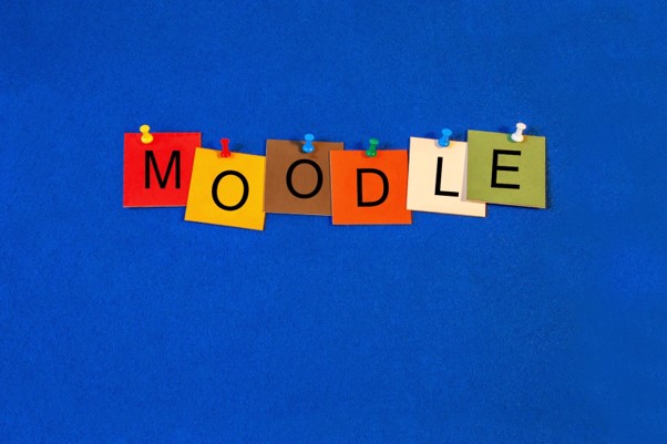 Coloured tiles spell the word Moodle