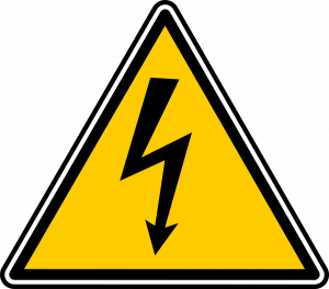 high voltage sign: yellow triangle with downward zigzag arrow