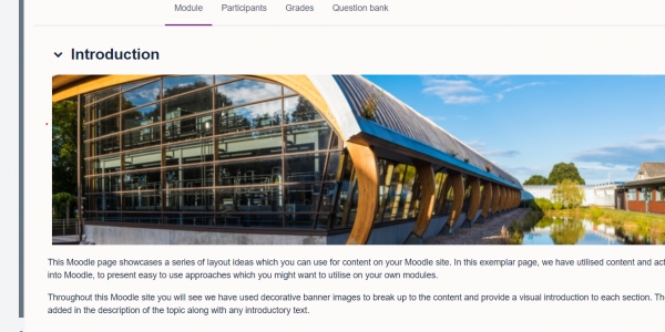 A screenshot showing the introduction to the new Faculty of Science Moodle site showcasing content layout ideas that utilise core Moodle functionality.