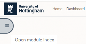 The module index which can be opened from the top-left of the screen.
