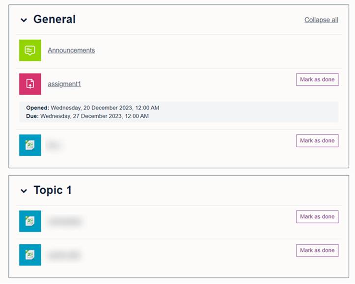 Screenshot showing clearer topic demarcation in Moodle 4.3.