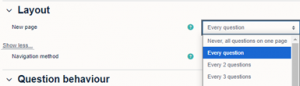 Layout drop-down menu with option to set the number of questions available per page. 