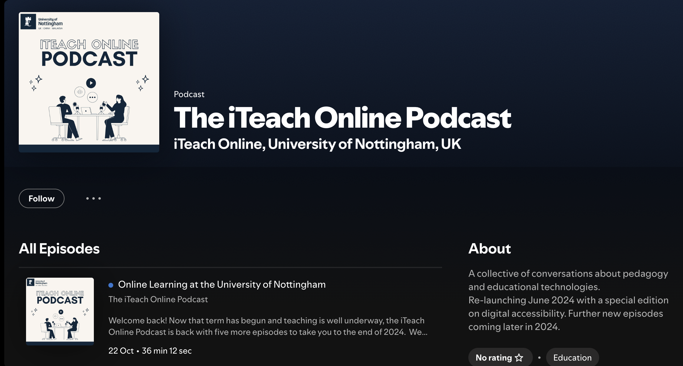 iTeach Podcast header image, showing Spotify feed.