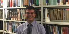 Senior Research Librarian, Tony Simmonds in George Green Library