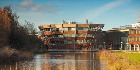Djanogly Learning Resource Centre on Jubilee Campus next to the lake.