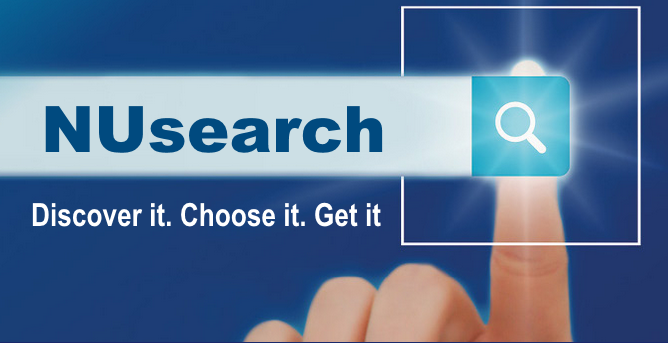 NUsearch logo showing a finger clicking on a search button