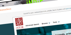 Screenshot of online resouces including Kanopy, ScienceDirect and JStor.
