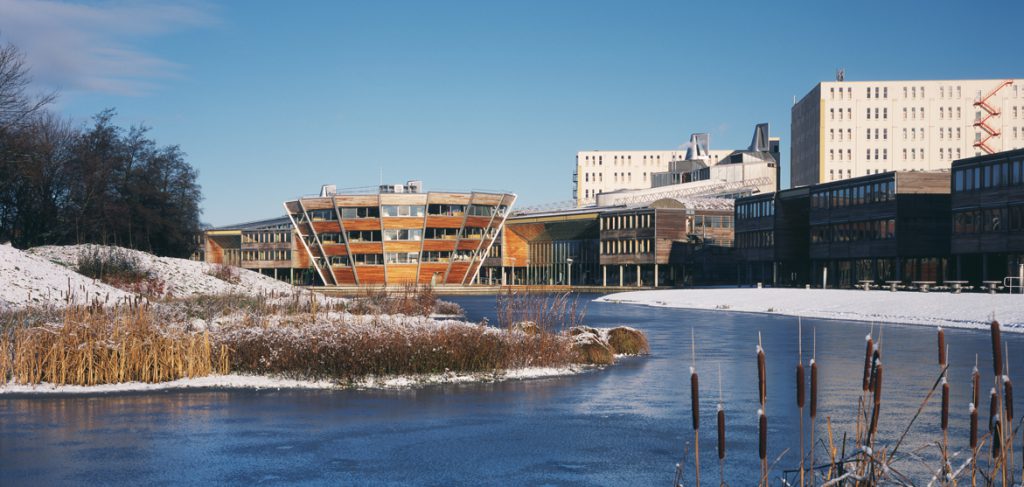 Djanogly Learning Resource Centre in snow