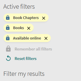 Three locked filters in NUsearch with a yellow background and padlock icon.