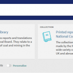 Search for “Coal mines” showing two suggested coal related collections above the search results