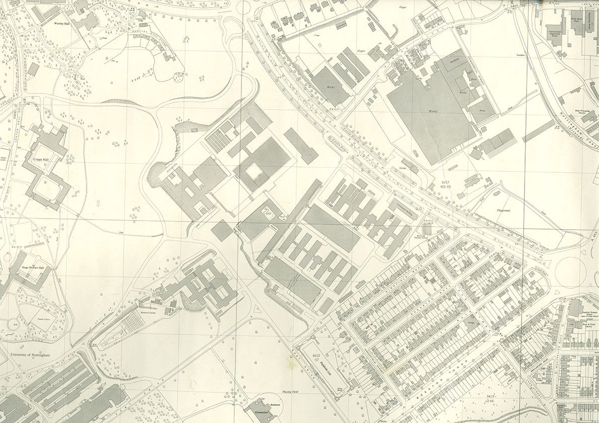1967 map of University Park, Nottingham