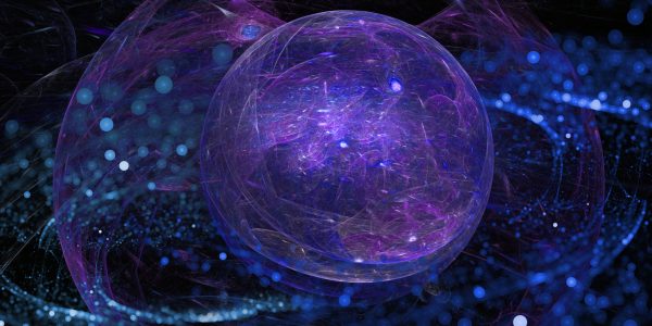 Abstract futuristic 3d illustration - Space sphere among particles.