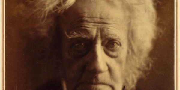 Sepia image of John Herschel. Headshot, face half in shadow, towelled hair