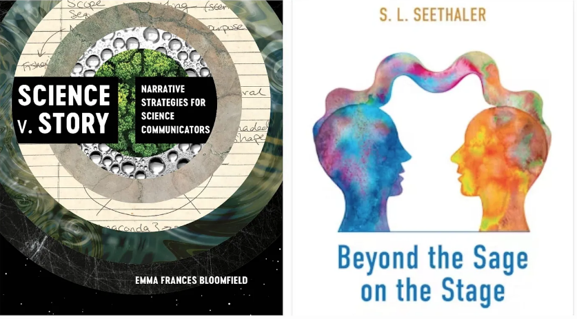 Covers of books by Bloomfield and Seetaler on science communication