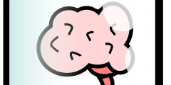 Cartoon of pink brain in a jar