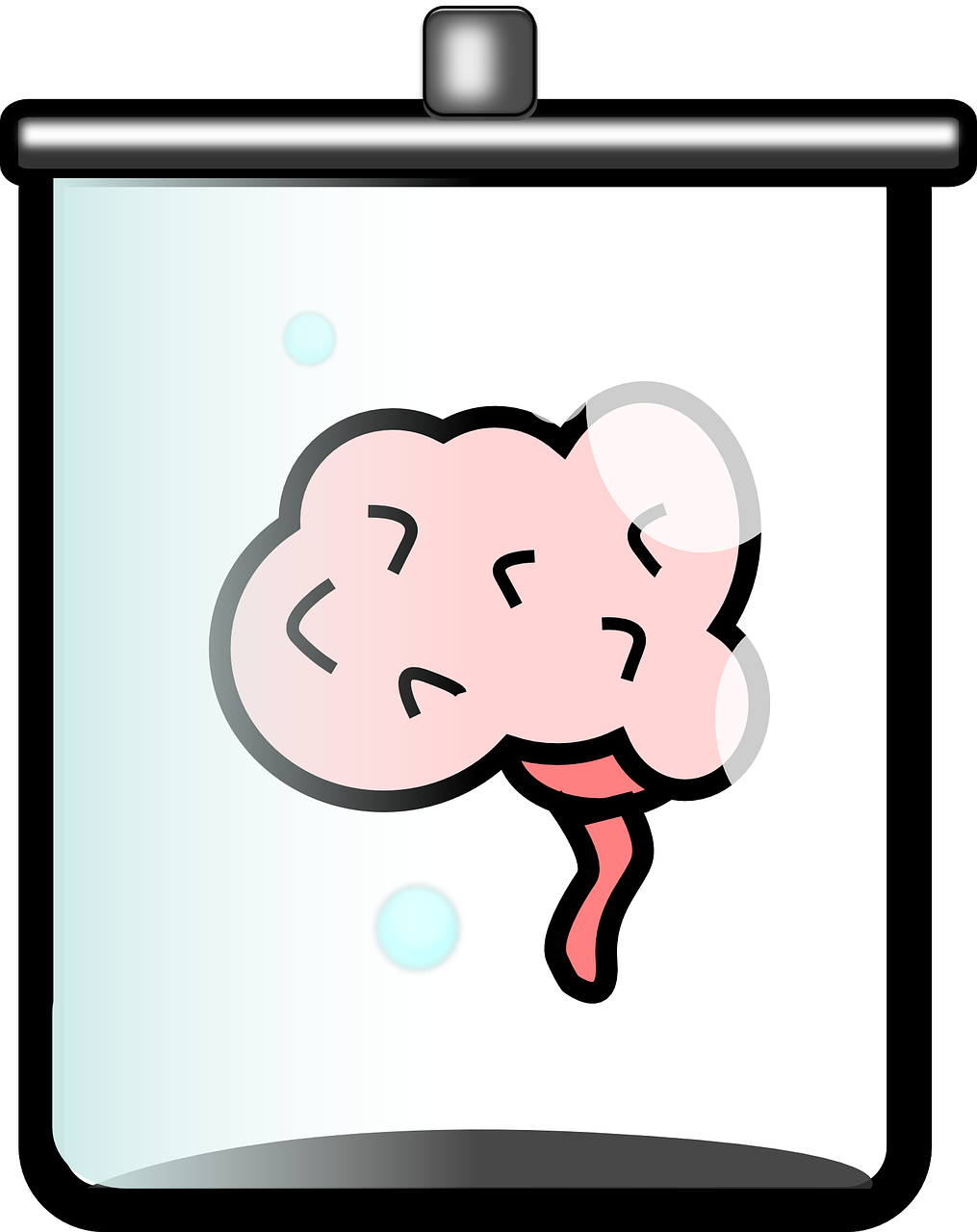 Cartoon of pink brain in a jar