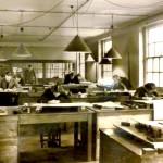 River Trent Catchment Board Drawing Office interior with male and female staff at work, 1938