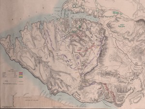 Detail from the 'Seat of War in the Krimea', 1855, showing the positions of the English, French , Turkish and Russian camps (Ref: MS405)