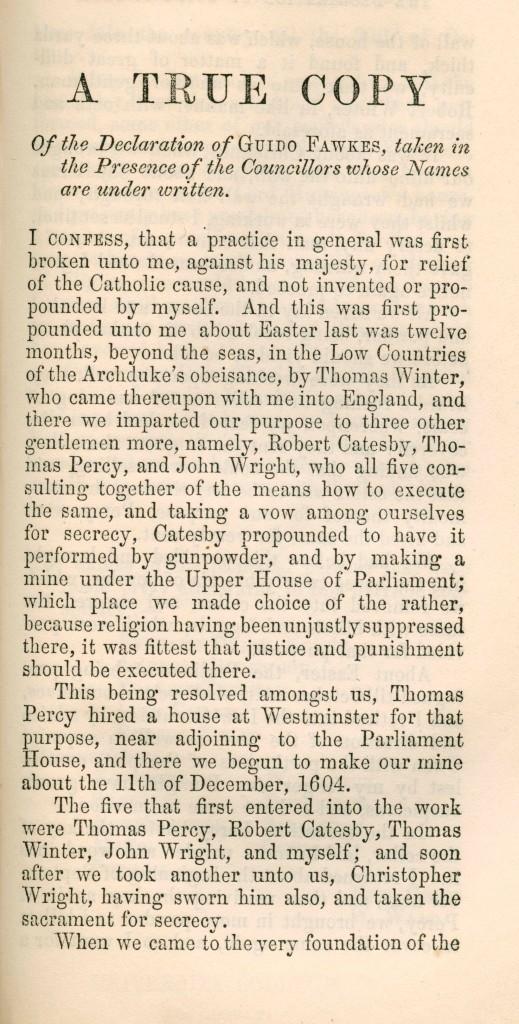 Guy Fawkes's confession from 'The Gunpowder Treason'; 1679, p61