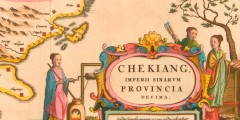 Detail from a map of Zhejiang province, China, formerly known as Chekiang province, dated 1655, showing what is possibly the first European illustration of silk or cotton making in China. (Ref MS416/10)