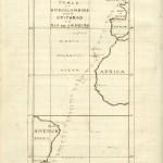 Hand-drawn map showing the route from Spithead to Rio de Janeiro, from the H.M.S Columbine's Log of H.M.S. Columbine; 1863