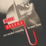 Poster to encourage blood donation showing a soldier's head and the slogan 'Blood donors are required urgently to save lives', dated c. 1943