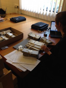 Volunteer Hannah cataloguing manorial records