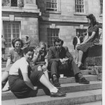 Students lounging around on the terrace of Trent Building, University Park, 1948; UMP/1/13/42