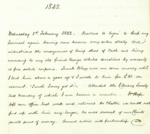 Handwritten page from the diary of William Parsons; 1832