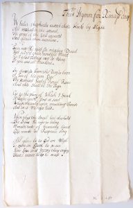 Handwritten lyrics to the hymn Whilst Shepherds Watched