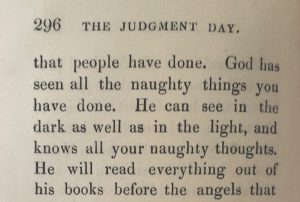 Extract from the book: 'God has seen all the naughty things you have done. He can see in the dark as well as in the light, and knows all your naughty thoughts'.