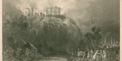 Drawing of Nottingham Castle on fire, 1831, by Thomas Allom, engraved by R. Sands. East Midlands Special Collection Not 1.D14 ALB os (6001692403)