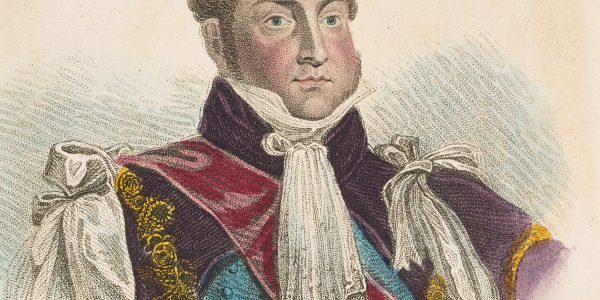 Watercoloured engraving of George IV from the shoulders up