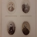 Page from a photo album showing four portrait p photos of unidentified people