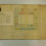 Hand drawn plan coloured with watercolour ink showing the second floor of the Trent Building, University of Nottingham