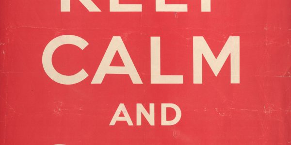 Poster, white text 'Keep Calm and Carry On' on a plain red background