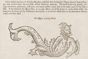 Illustration of a "Sea-Devil", with the scaley tail of a fish and the upper body of a human, but with horns and possibly wings?