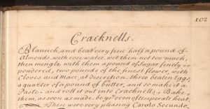 Handwritten recipe in one long, run-on paragraph as was common of the time, written in a very clear and neat style.