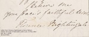 Extract from a letter showing Florence Nightingale's signature