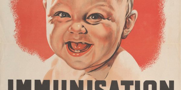 Poster depicting a smiling baby and the slogan 'Diphtheria is Deadly, Immunisation is the safeguard'
