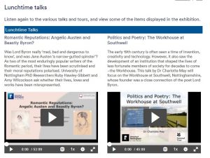 Screenshot of the Romanticism exhibition page showing two video talks