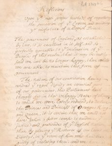 Handwritten document about the succession to the Crown, 1689