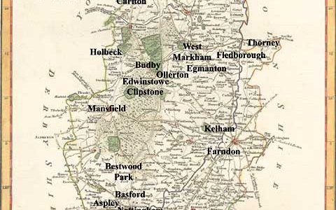 Map of Nottinghamshire marked up to show the location of recusant communities