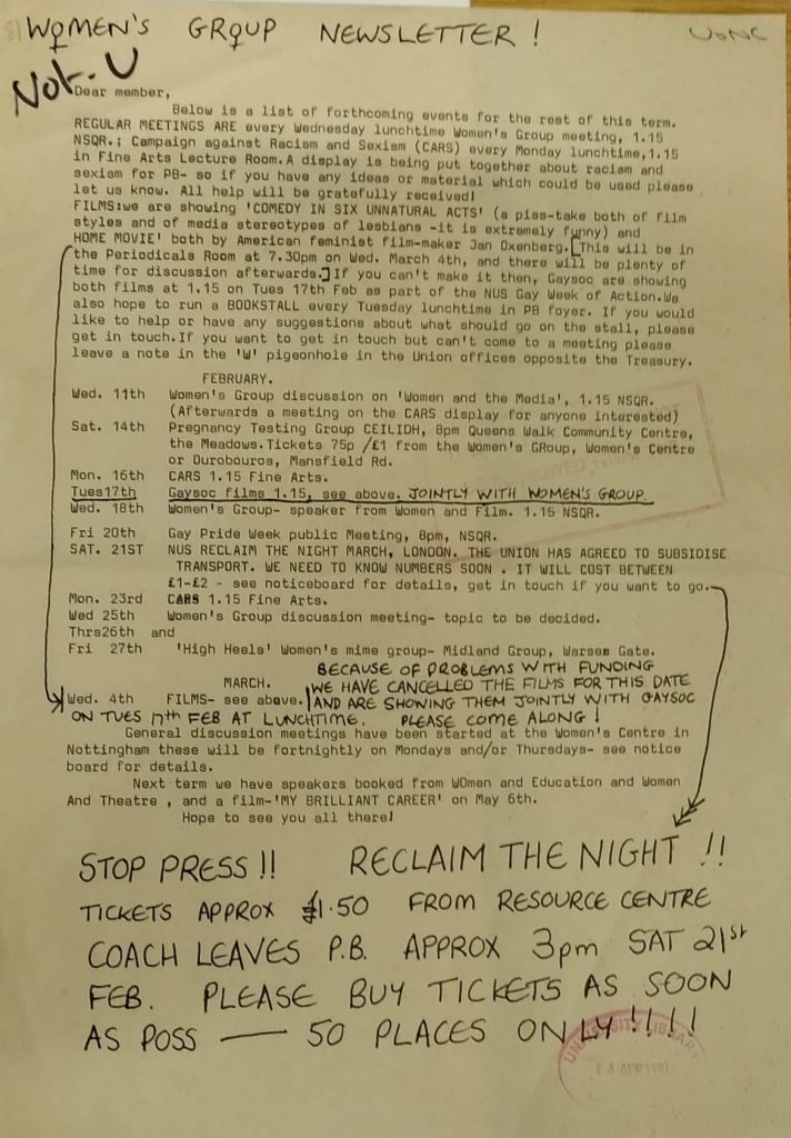 Newsletter published by the UoN Women Group in 1981