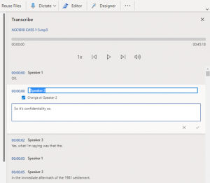 Screenshot of Microsoft transcription tool