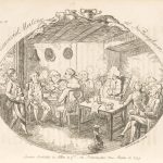 Engraving showing the interior of a Nottingham pub in the early 1800s with a group of men smoking, drinking and talking politics