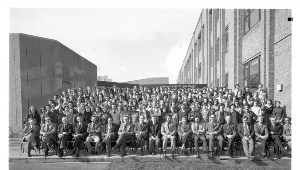 Black and white photograph of the Pharmacy year group for 1977