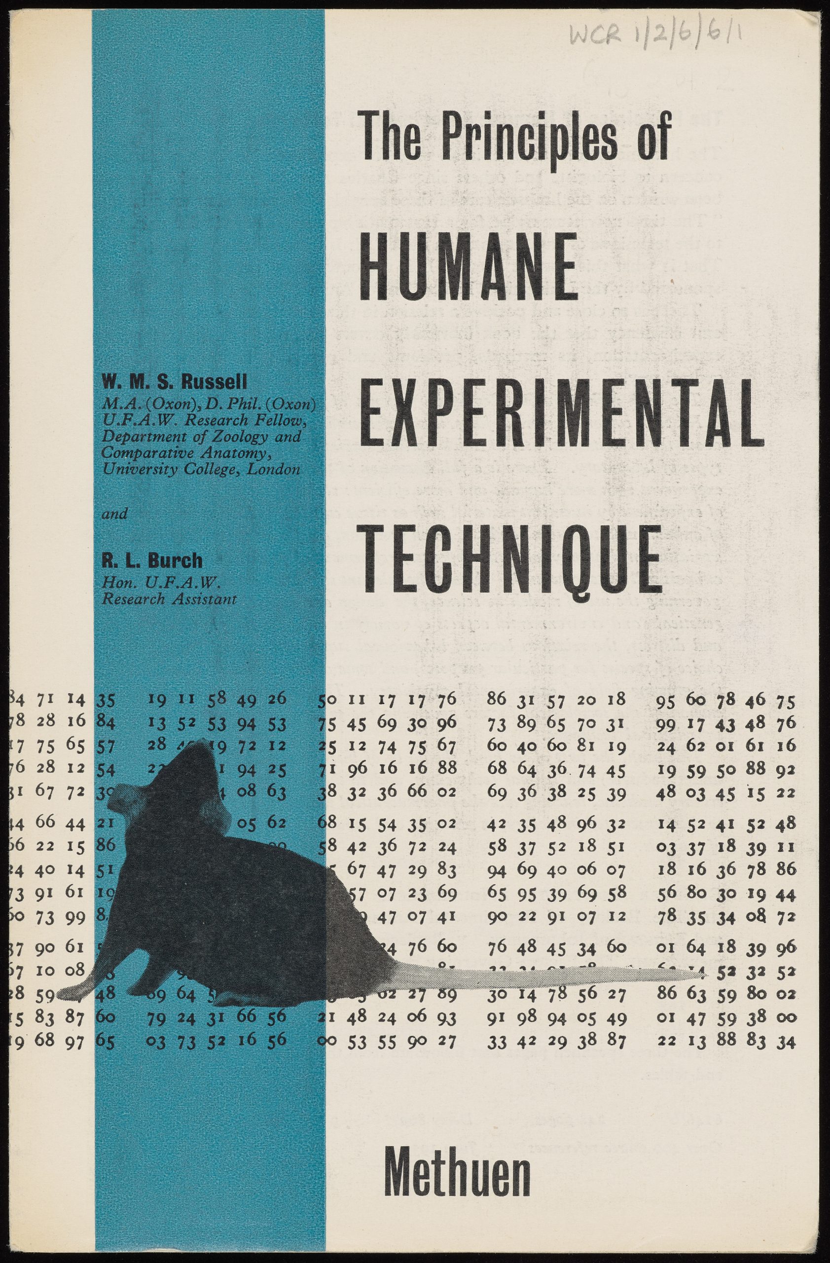 Promotional leaflet for ’The Principles’, 1959 showing a mouse in front of scientific data